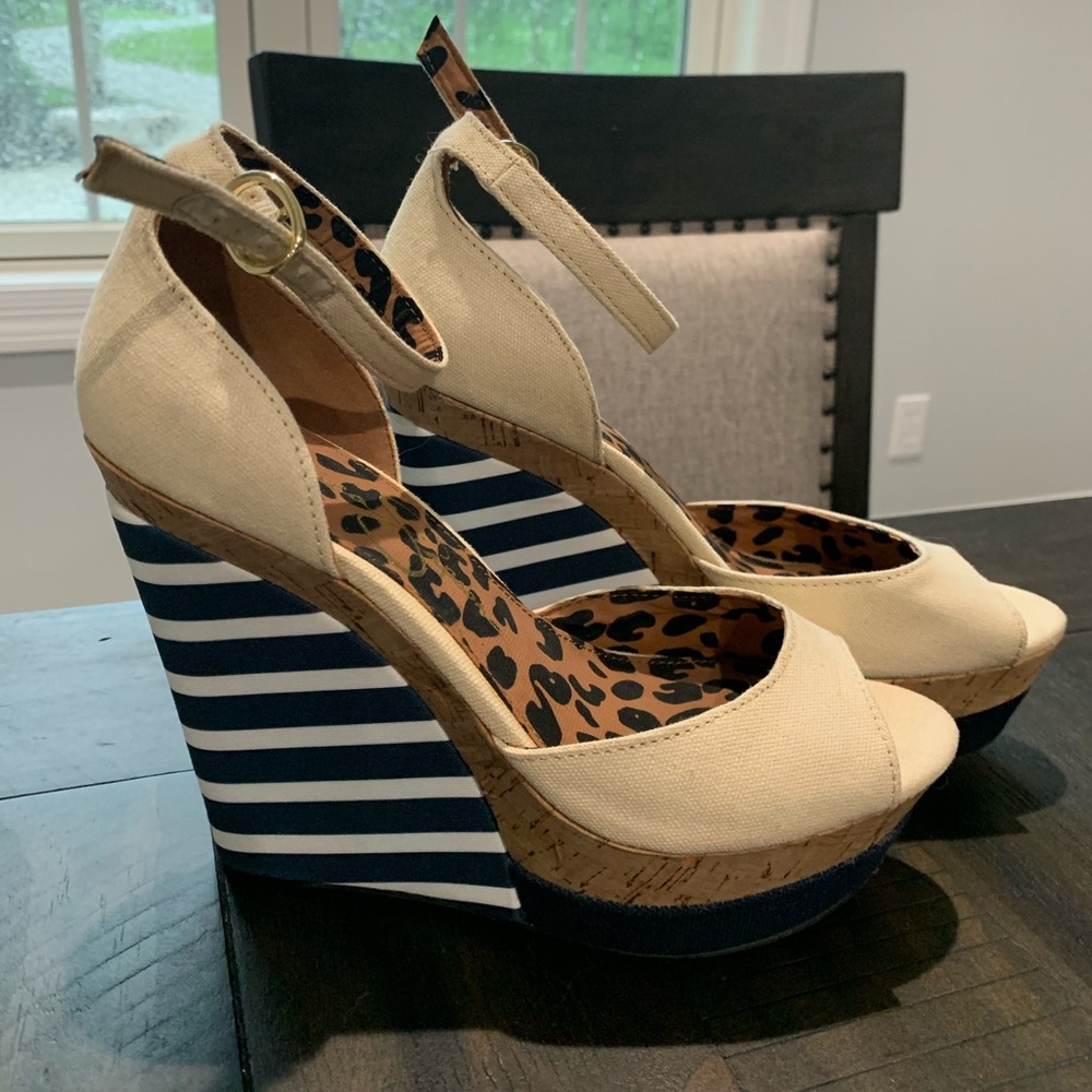 Jessica Simpson Nude and Navy Striped Wedge